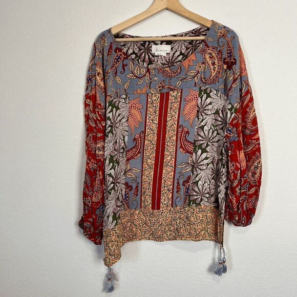 Anthropologie Sonrisa Paisley Floral Tassel Tie Top Women's Size Large - Picture 5 of 7